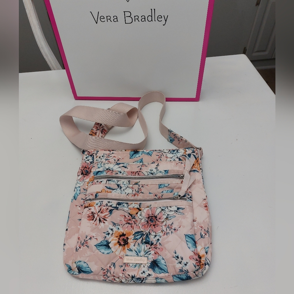 Vera Bradley Performance Twill Triple Zip Hipster Peach Blossom Bouquet NWOT